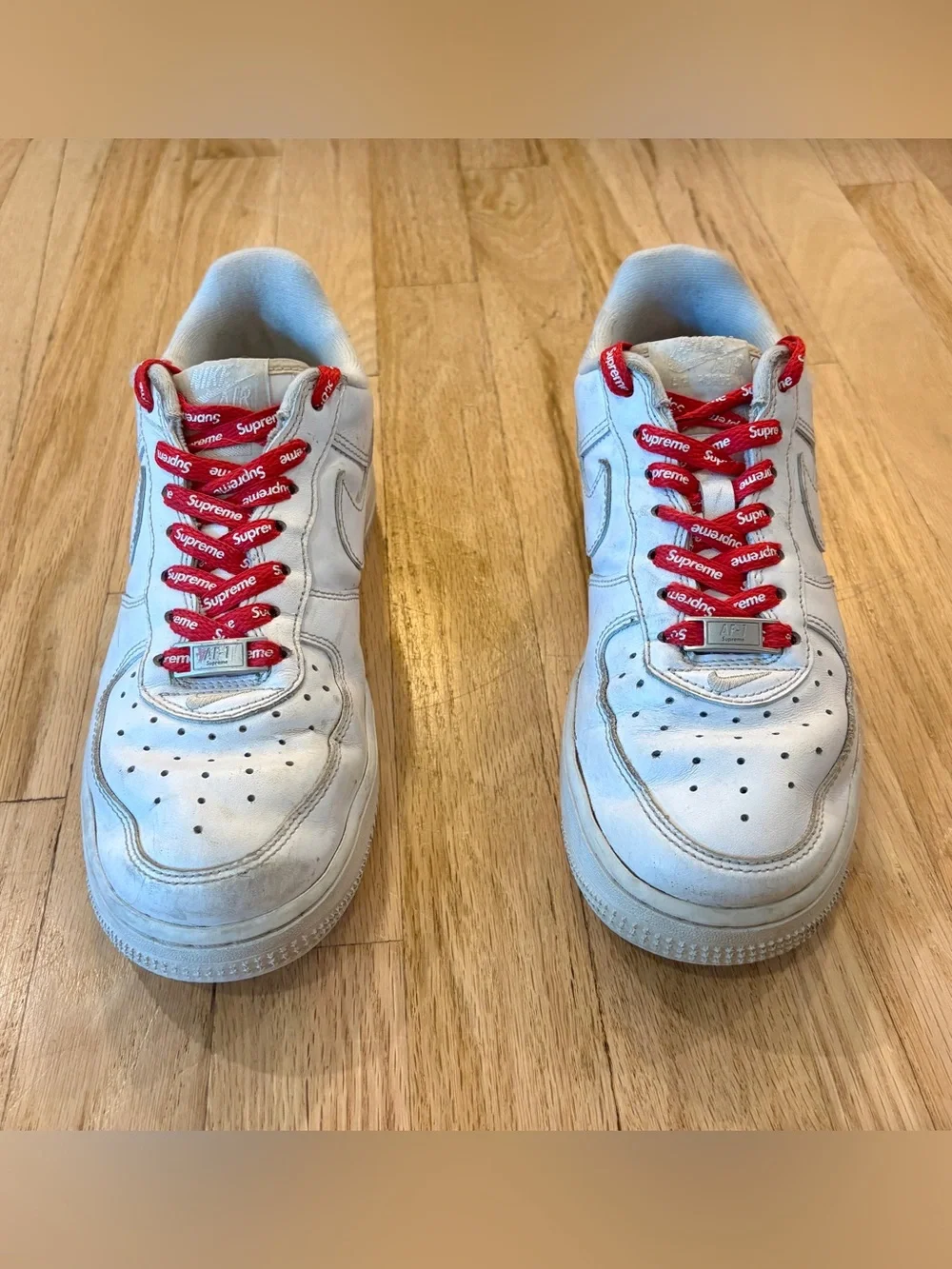 Nike x Supreme Air Force 1 Low Box Logo White Red Laces CU9225-100 Men’s Size 6